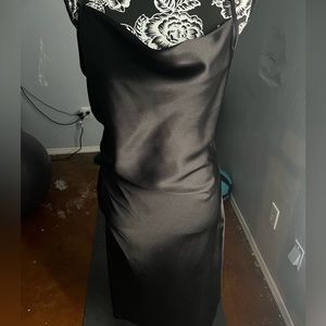 Black Satin Midi Dress